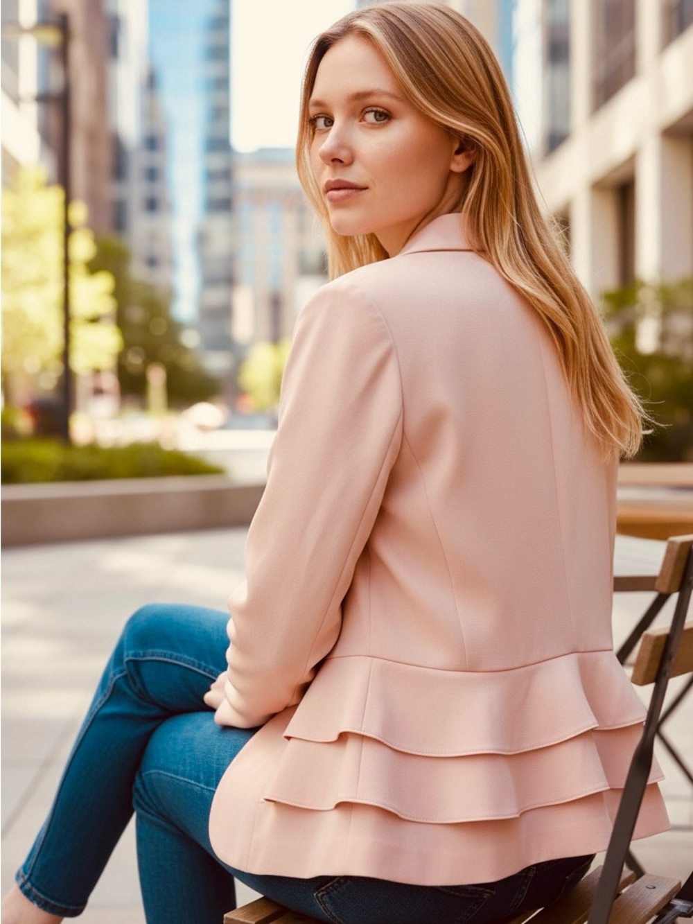 NWT - Kasper - Blush Pink - Tiered Ruffle - Peplum Blazer - Jacket - Sz 16